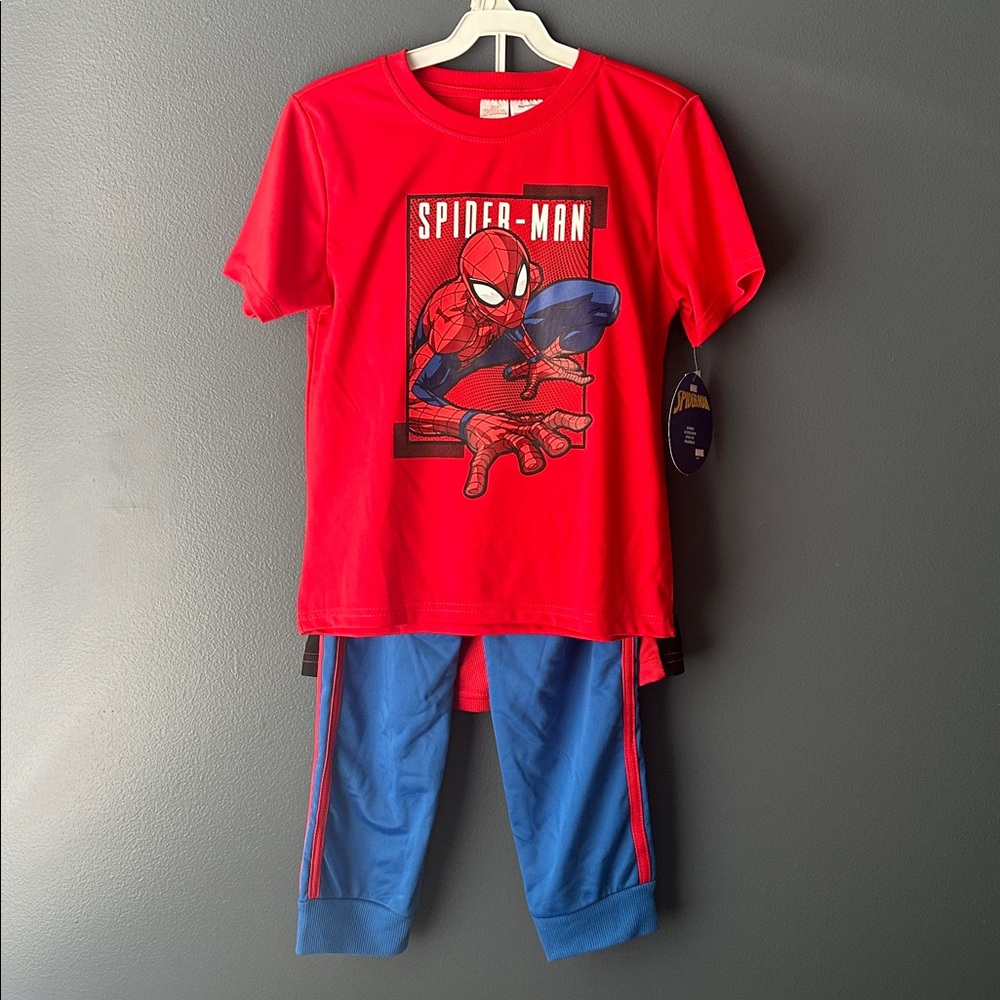 🕷️NWT MARVEL SPIDERMAN tee shirt pants shorts size 7 new red blue matching set